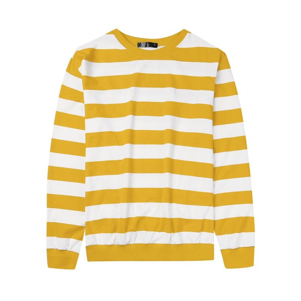 Yellow Striped Sweatshirts Crew Neck Color Block Long Sleeves Pullover